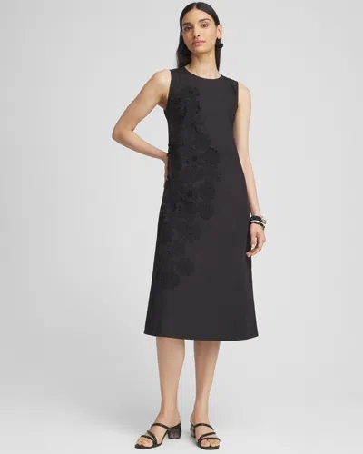 Chico's 3d Flower Applique Sleeveless Dress In Black Size 4 |