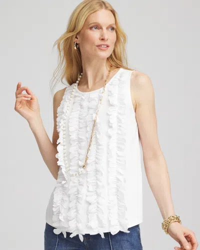 Chico's 3d Ruffle Front Tank Top In White Size 16/18 |  In Alabaster