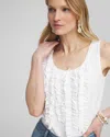 CHICO'S 3D RUFFLE FRONT TANK TOP IN WHITE SIZE 16/18 | CHICO'S