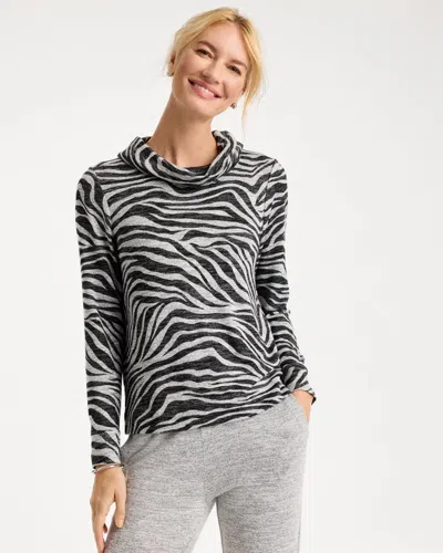 Chico's Abstract Animal Cowl Neck Top In Salt/pepper