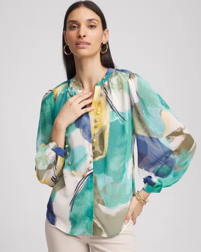 Chico's Abstract Crinkle Blouse In English Cream Size 16/18 |