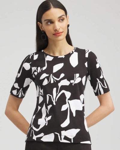 Chico's Abstract Everyday Elbow Sleeve Tee In Black
