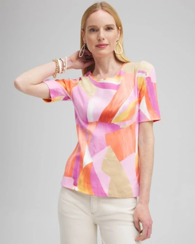 Chico's Abstract Everyday Elbow Sleeve Tee In Orange Size Xl |  In Nectarine