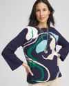 Chico's Abstract Floral Intarsia Pullover Sweater In Blue Size 8/10 |  In Passport Blue