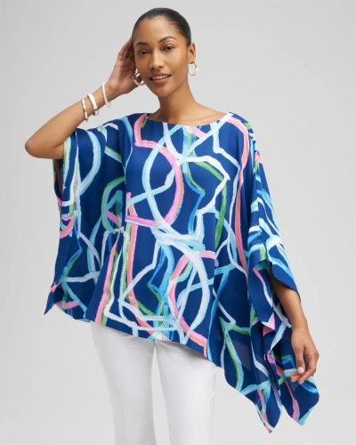 Chico's Abstract Lines Poncho In Navy Blue Size Small/medium |  In Classic Navy