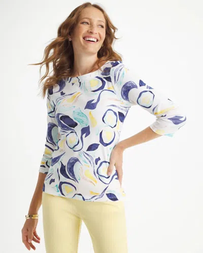 Chico's Abstract Pima 3/4 Sleeve Tee In Blue In Multi