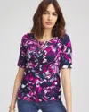 Chico's Abstract Pima Bateau-neck Tee In Blue Size 20/22 |  In Passport Blue