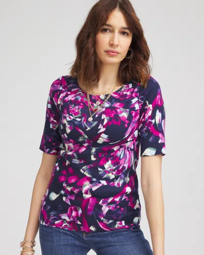 Chico's Abstract Pima Bateau-neck Tee In Blue Size 20/22 |  In Passport Blue