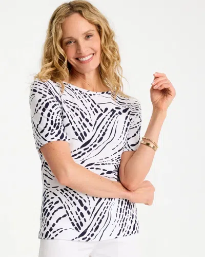 Chico's Abstract Pima Elbow Sleeve Tee In Blue