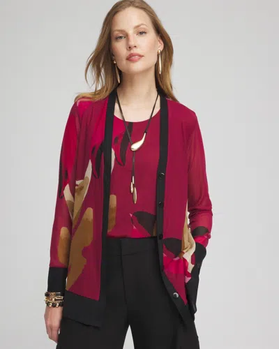 Chico's Abstract Print Mesh Cardigan Sweater Top In Pink Size 12/14 |  In Pink Blossom