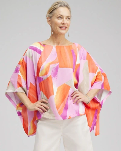 Chico's Abstract Print Poncho In Orange Size Small/medium |  In Nectarine