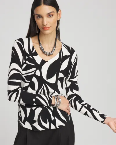 Chico's Abstract Print V-neck Pullover Sweater In Black Size 20/22 |