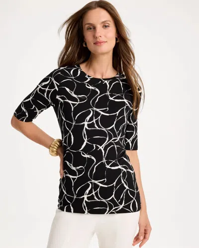 Chico's Abstract Touch Of Cool Elbow-sleeve Layering Tee In Black