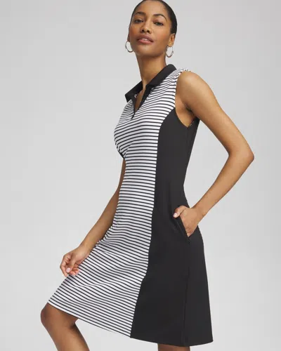 Chico's Activewear Upf Knit Block Stripe Dress In Black Size 8/10 |  Zenergy