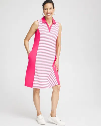 Chico's Upf Sun Protection Knit Block Stripe Dress In Pink Bromeliad Size 16/18 |  Zenergy Activewear