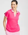 CHICO'S UPF SUN PROTECTION KNIT CUTOUT TEE IN PINK BROMELIAD SIZE 4/6 | CHICO'S ZENERGY ACTIVEWEAR