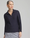 CHICO'S UPF SUN PROTECTION KNIT JACQUARD PULLOVER TOP IN NAVY BLUE SIZE 16/18 | CHICO'S ZENERGY ACTIVEWEAR