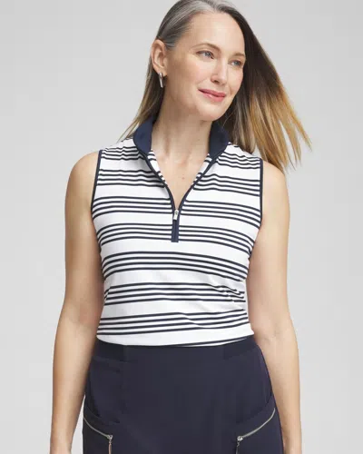 Chico's Upf Sun Protection Knit Stripe Polo Tank Top In Navy Blue Size 8/10 |  Zenergy Activewear