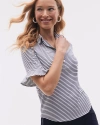 CHICO'S UPF SUN PROTECTION KNIT STRIPE RUFFLE POLO TOP IN NAVY BLUE SIZE 20/22 | CHICO'S ZENERGY ACTIVEWEAR