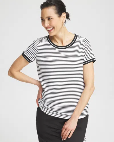 Chico's Upf Sun Protection Knit Stripe Tee In Black Size Small |  Zenergy