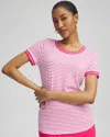 CHICO'S UPF SUN PROTECTION KNIT STRIPE TEE IN PINK BROMELIAD SIZE 0/2 | CHICO'S ZENERGY ACTIVEWEAR
