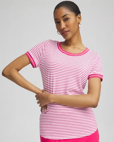 Chico's Activewear Upf Knit Stripe T-shirt In Pink Bromeliad Size 0/2 |  Zenergy