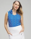 CHICO'S UPF SUN PROTECTION DOT RUFFLE TANK TOP IN INTENSE AZURE SIZE 8 | CHICO'S ZENERGY ACTIVEWEAR