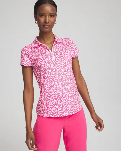 Chico's Upf Sun Protection Reef Cap Sleeve Polo Top In Pink Bromeliad Size 12/14 |  Zenergy Activewea