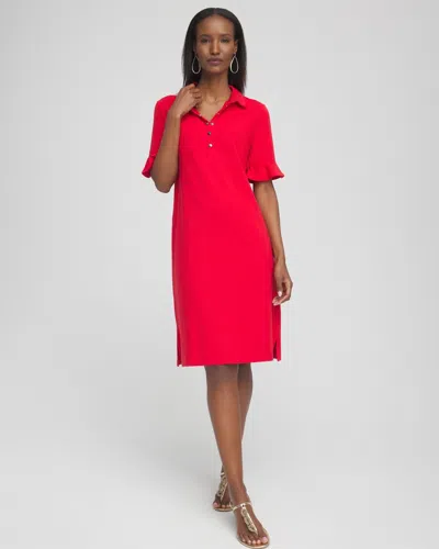Chico's Upf Sun Protection Ruffle Sleeve Polo Dress In Madeira Red Size 8/10 |  Zenergy Activewear