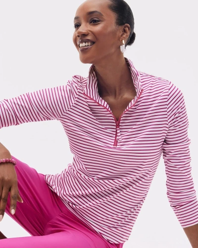 Chico's Upf Sun Protection Stripe Long Sleeve Top In Magenta Rose Size 16/18 |  Zenergy Activewear