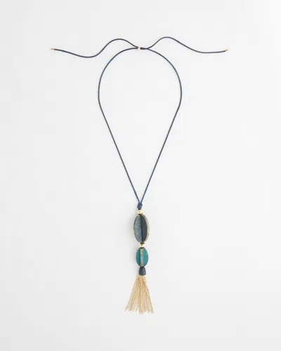 Chico's Adjustable Painted Wood Pendant Necklace |  In Blue Multi