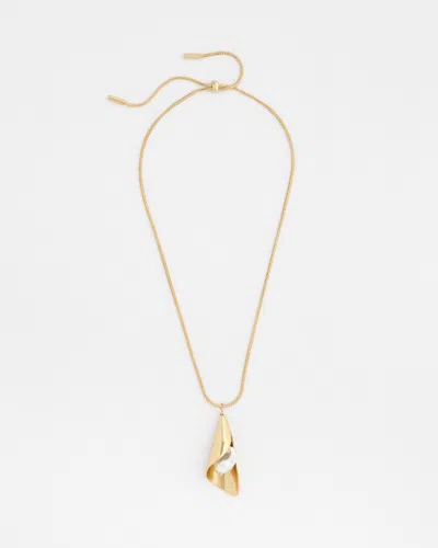 Chico's Adjustable Pearl Pendant Necklace |  In White/gold