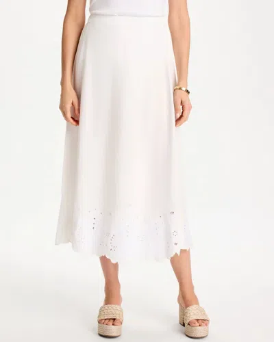 Chico's Alabaster Twill Embroidered Hem Skirt In White