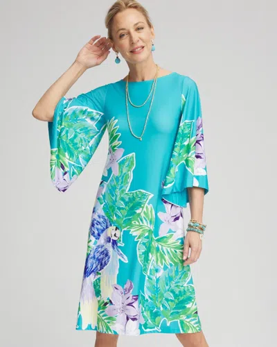 Chico's Angel-sleeve Boat Neck Dress In Blue In Green