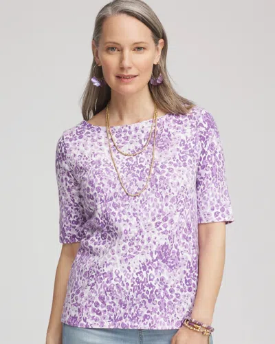 Chico's Animal Print Bateau-neck Pima Tee In Purple