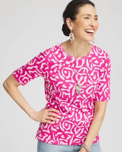 Chico's Animal Print Crewneck Pima Tee In Pink