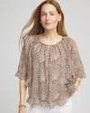 Chico's Animal Print Georgette Blouse In White In Sand