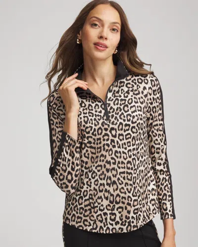 Chico's Animal-print Half-zip Pullover Top In Tan In Animal Print