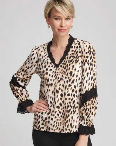 Chico's Animal Print Long-sleeved Top In Cream