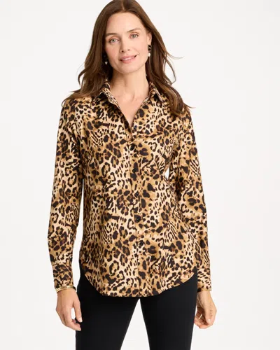 Chico's Animal Print No Iron Stretch Shirt In Black