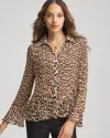 Chico's Animal-print Pleated Georgette Blouse In Black In Brown
