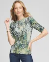 Chico's Animal Print Short-sleeve Pullover Sweater In Gray Size 20/22 |  In Frosted Gray