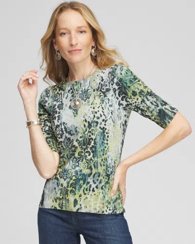 Chico's Animal Print Short-sleeve Pullover Sweater In Gray Size 20/22 |  In Frosted Gray