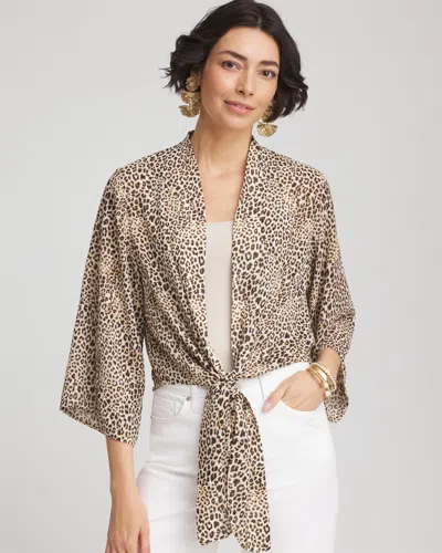Chico's Animal Print Tie-front Kimono In White In Sand