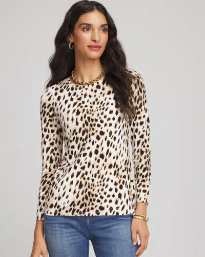 Chico's Animal Print Touch Of Cool Layering Tee In Cream In Multi