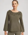 Chico's Appliqu Flared-sleeve Sweater In Nettle Leaf