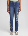 Chico's Appliqu Girlfriend Slim Ankle Jeans In Medium Wash Denim