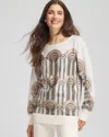 Chico's Art Deco Dolman Pullover Sweater In Cream In Multi