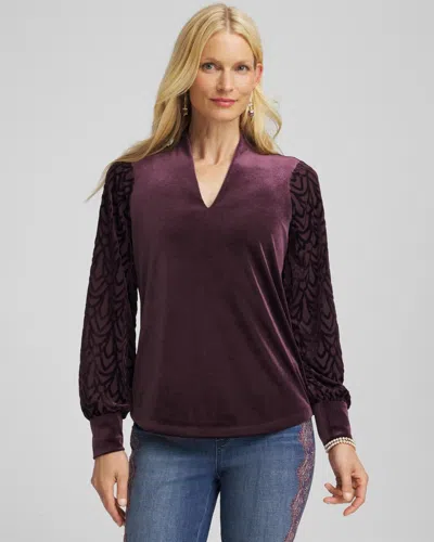 Chico's Art Deco Velvet Burnout Top In Night Bloom In Purple