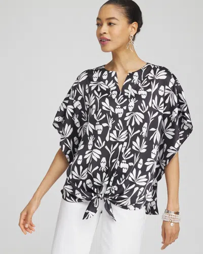 Chico's Artisan Satin Tie-front Tunic Top In Black Size 10 |